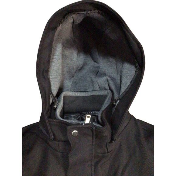 ZARA MAN MEN’S REMOVABLE HOODED BLACK COAT JACKET XL - Picture 4 of 13